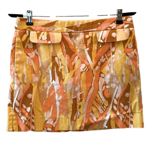 J. Crew Floral Abstract Yellow Orange Pink Size 6 Mini Skirt Retro 70’s